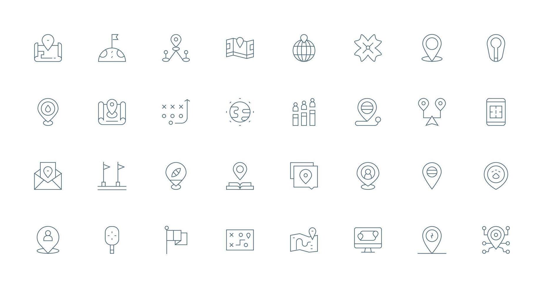 Position Icon Set with 32 Thin Line Graphics Detailed Icon Collection for Design Systems vector