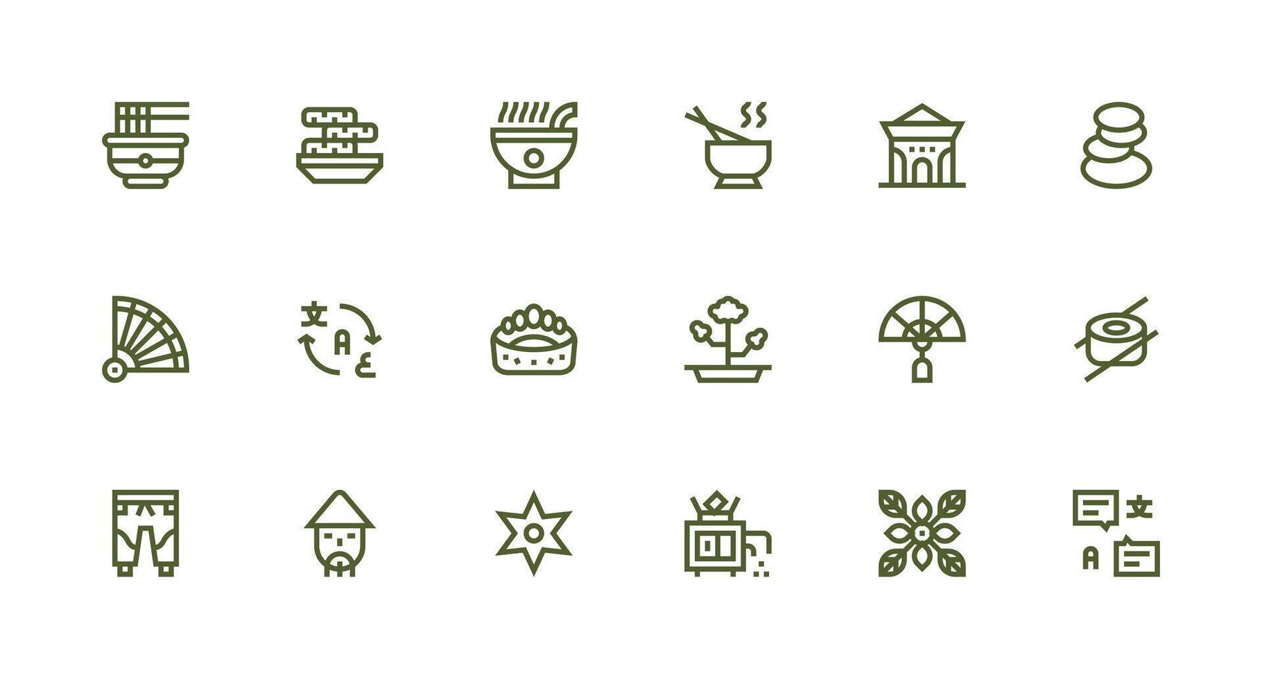 Strong Stroke Line Icons from Japanese Set with 18 Vectors Basic Icon Series