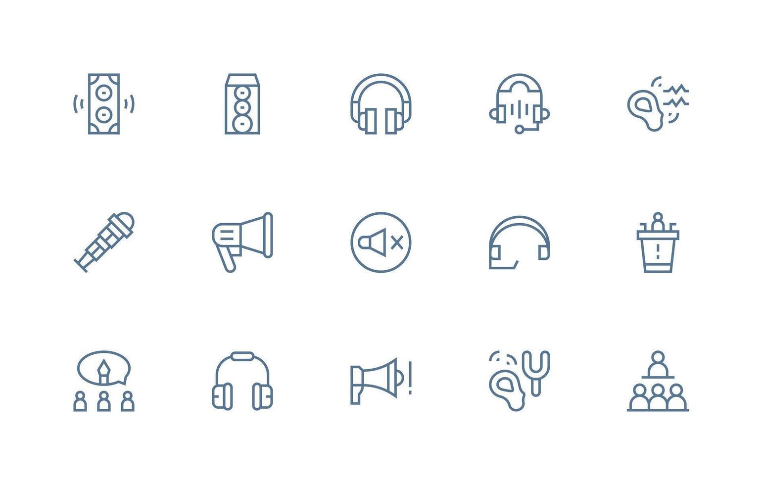 Speaker featuring 15 Icons in Regular Line Design Clear and Concise Icon Set Collection vector