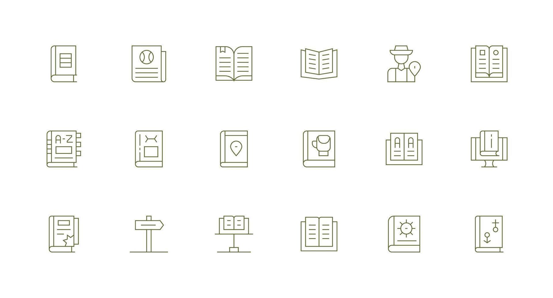 Guidebook Icon Collection with 18 Minimal Line Designs Sharp Icons for Presentations vector