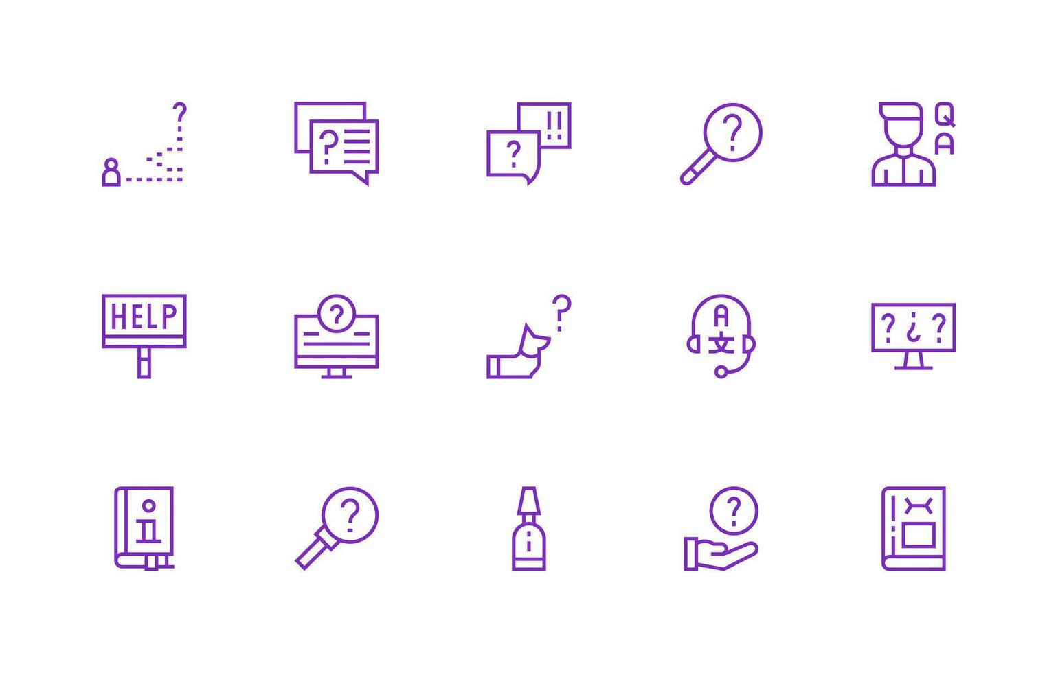 15 Regular Line Style Icons from Faq Collection General Use Icon Pack vector