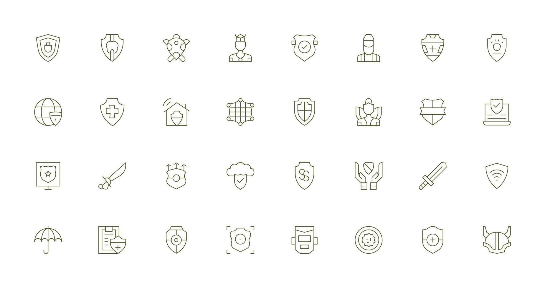 Shield Icon Set with 32 Thin Line Graphics Reliable Icons for All Interfaces vector
