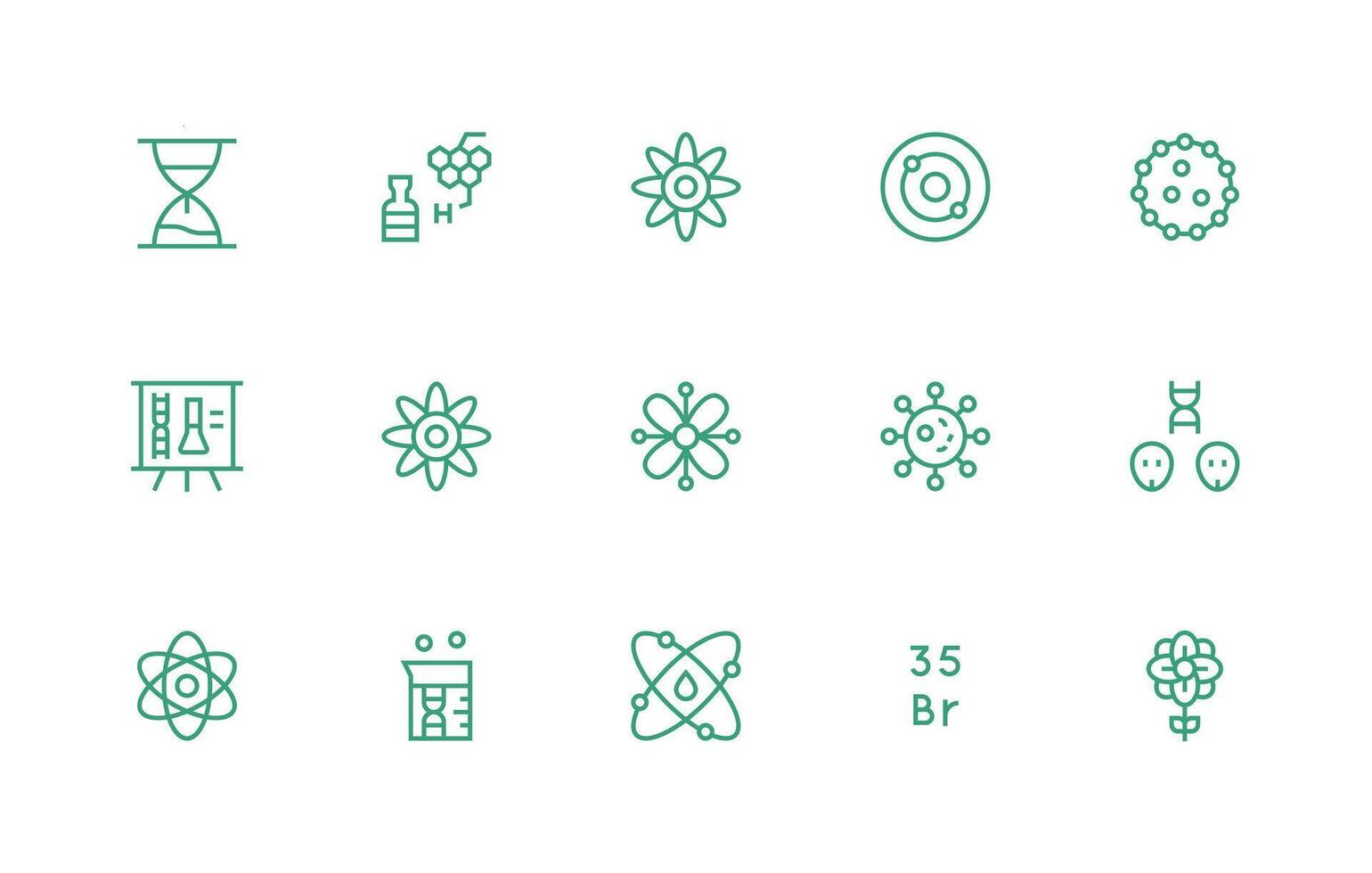 15 regular línea diseños para molécula íconos ui y ux enfocado icono colección vector