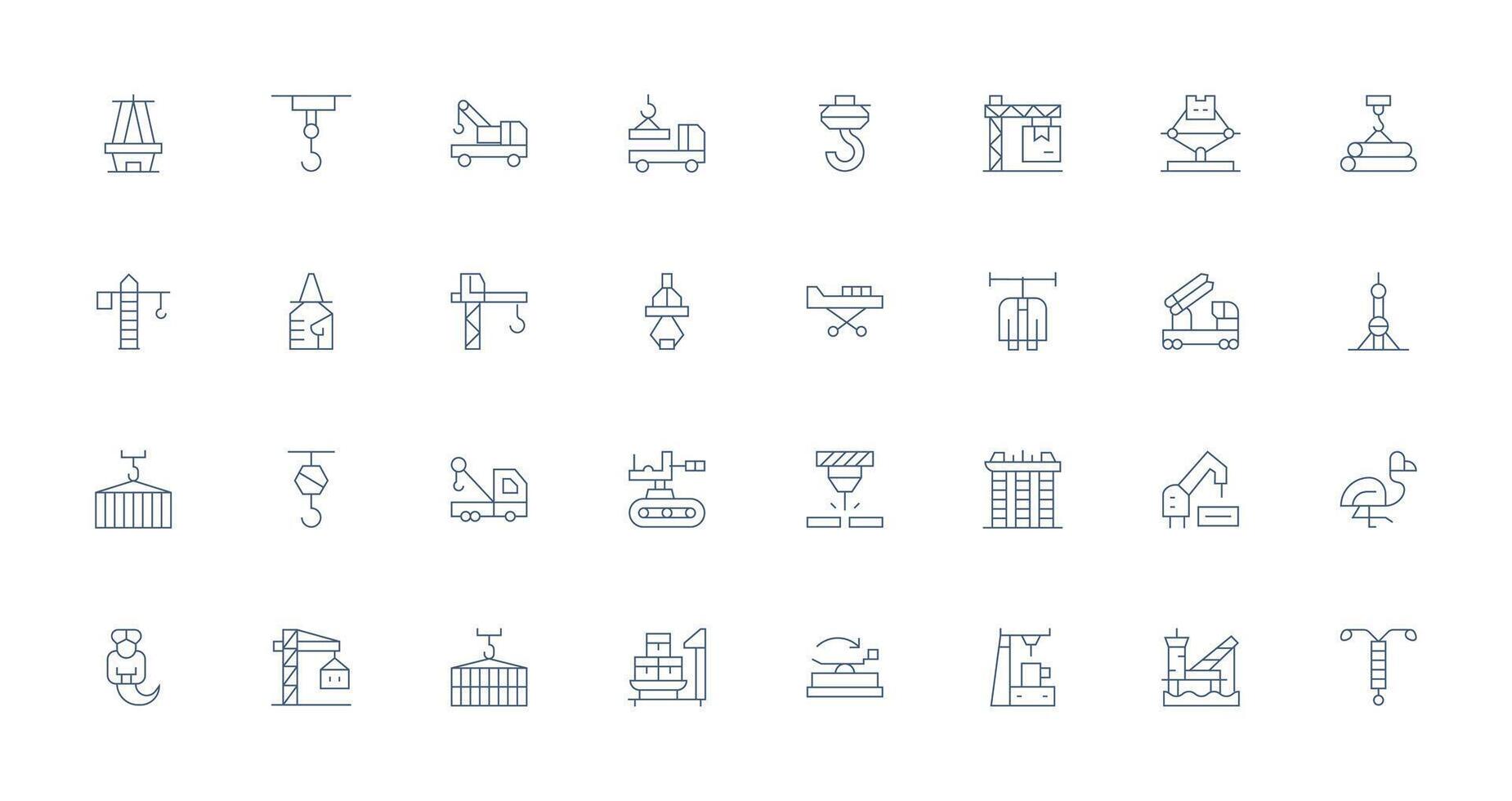 32 Icons for Crane in Thin Line Format Pixel Perfect Icons for Modern Apps vector