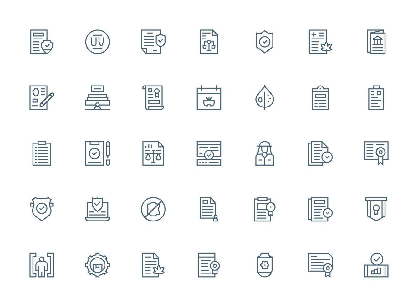 Regular Clean Line Style Compliance Icons with 35 Vectors Web and App Icon Pack Collection