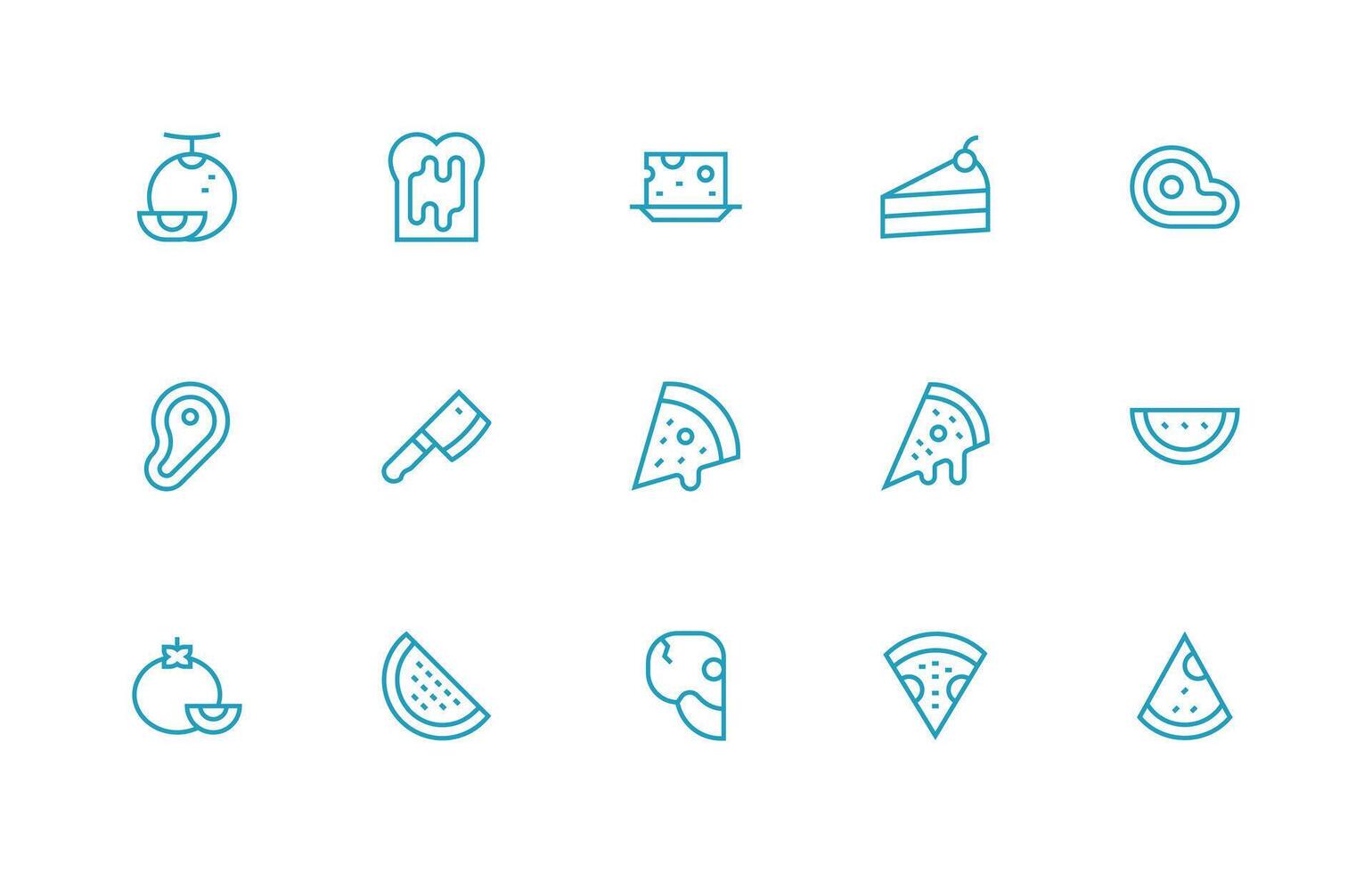 Slice featuring 15 Icons in Regular Line Design Balanced Icon Set for Functional Design vector