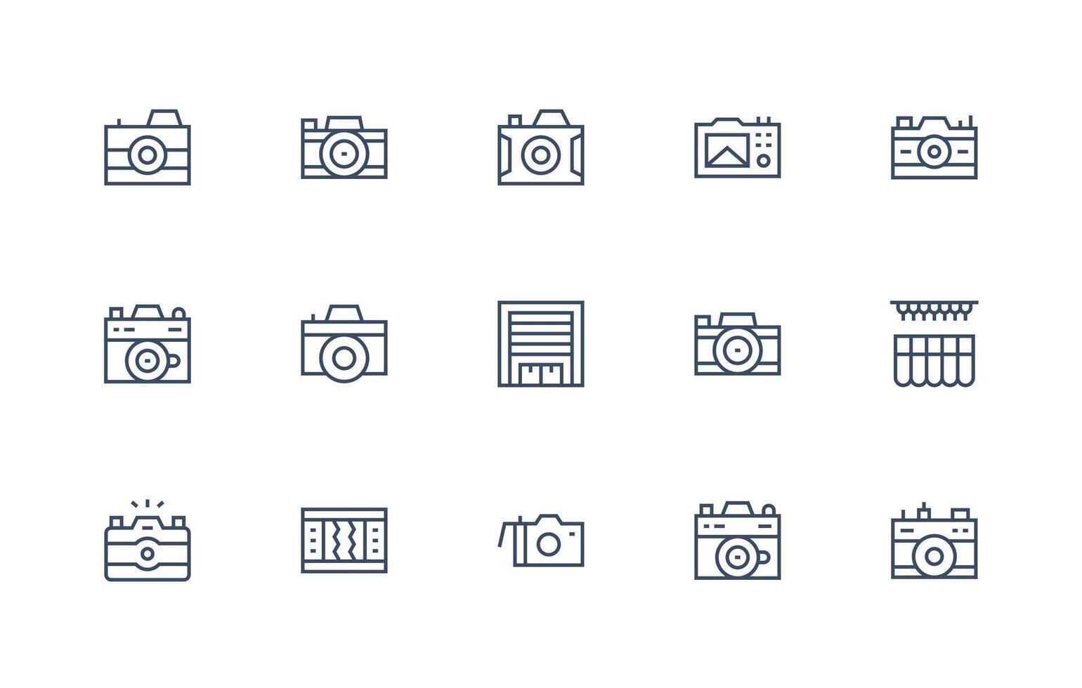 Shutter Icon Set with 15 Regular Line Graphics Complete Icon Bundle for Web Design vector