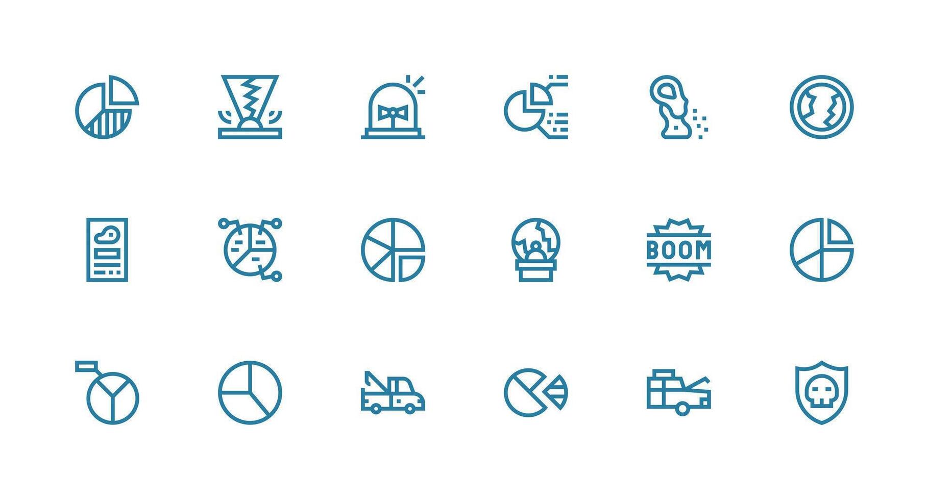 Breakdown featuring 18 Icons in Strong Stroke Line Design Sharp Icons for Presentations vector