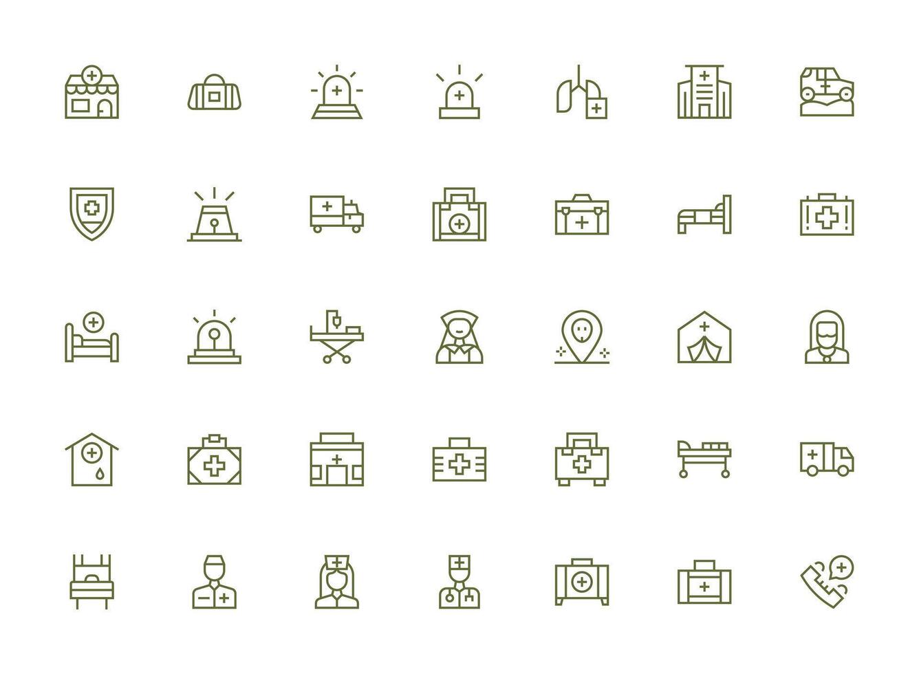 Ambulance featuring 35 Icons in Regular Clean Line Design Interface Icons for Daily Use vector
