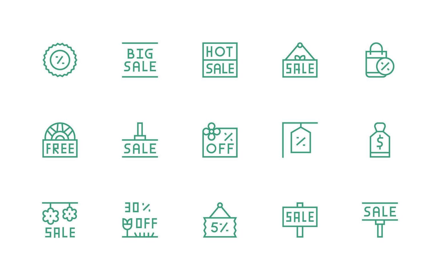 15 Regular Line Style Icons from Bargain Collection Neutral Style Icons for Any Project vector