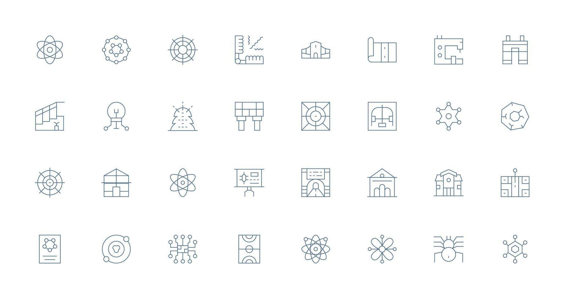 Schematic Visual Pack containing 32 Thin Line Icons Sharp Icons for Presentations vector