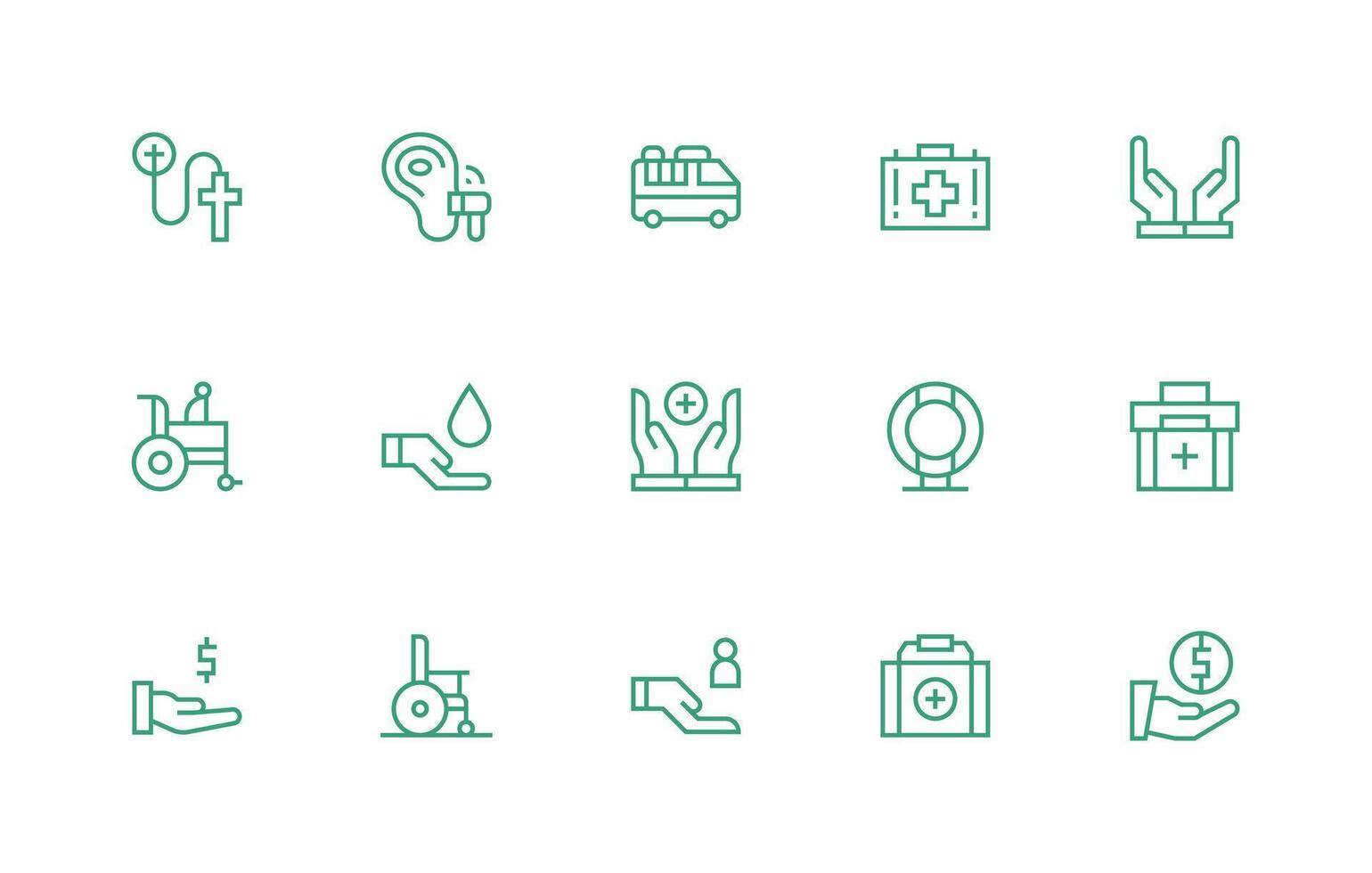 15 Regular Line Vectors for Aid Theme Fully Editable Icon Set for Web