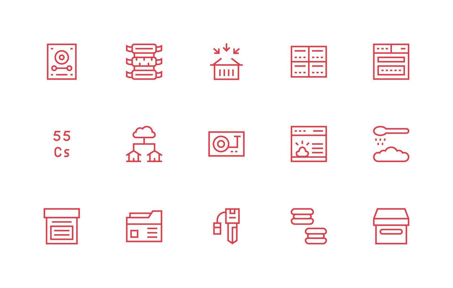 15 Regular Line Designs for Data Storage Icons Essential Icons for Rapid UI Building vector