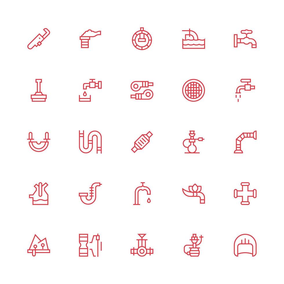 Pipe Icon Set with 25 Medium Stroke Outline Graphics High-Resolution Icons for Any Platform vector