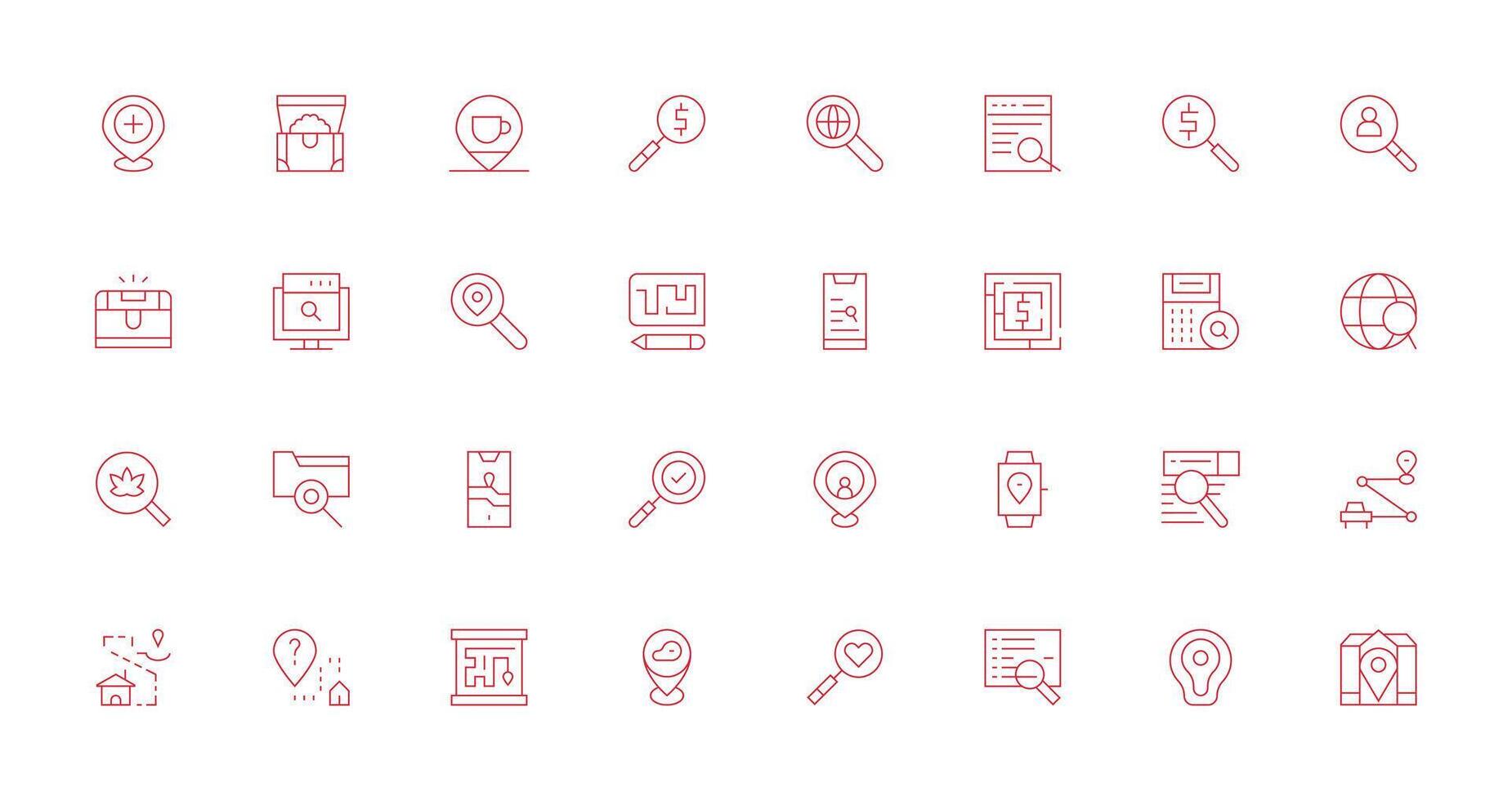 Find Icon Set with 32 Thin Line Graphics User Interface Icons for Digital Products vector