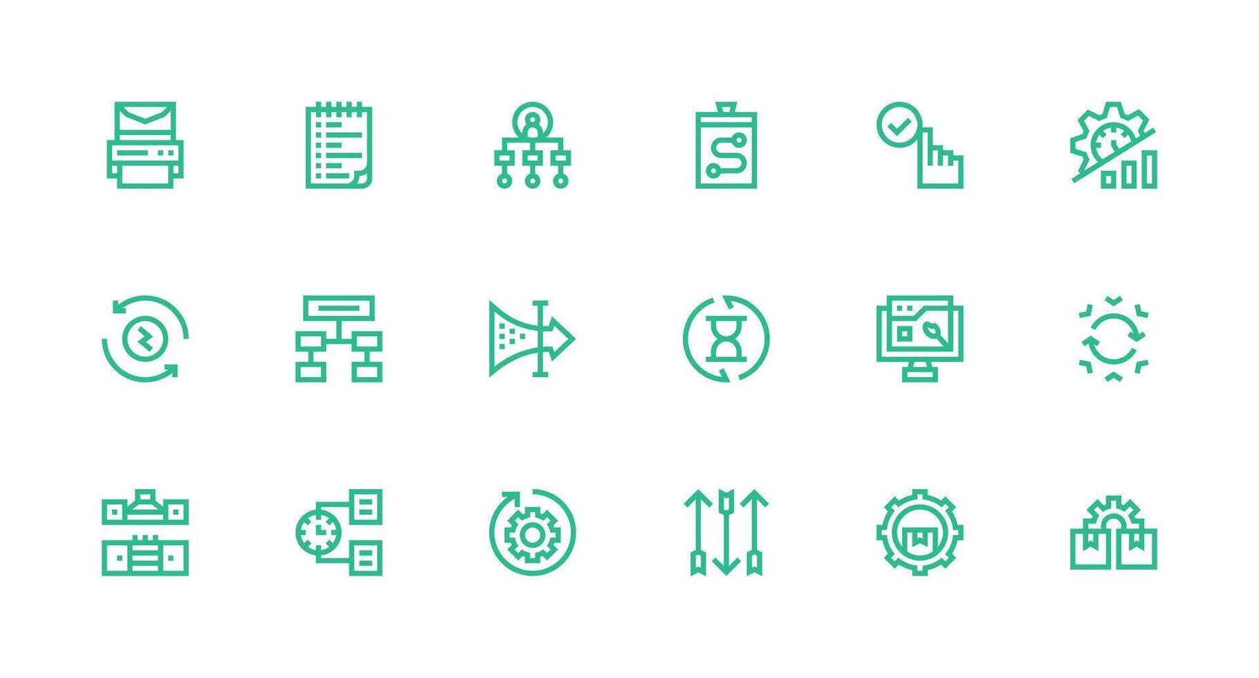 Workflow Visual Pack containing 18 Strong Stroke Line Icons Editable Icon Collection vector