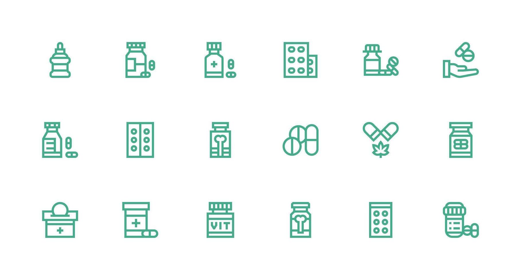 Pills featuring 18 Icons in Strong Stroke Line Design UI and UX Focused Icon Collection vector