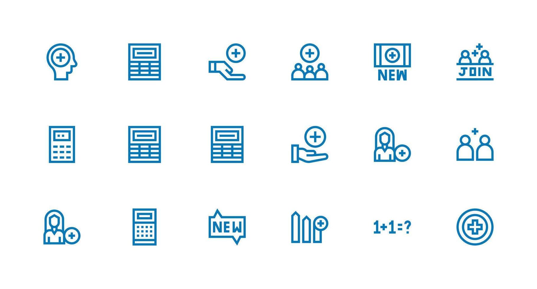 Strong Stroke Line Style Addition Icons with 18 Vectors User Interface Icons for Digital Products