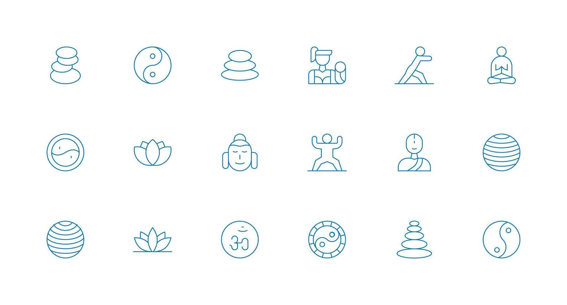 Yoga Design Icons featuring 18 in Minimal Line Style Fully Editable Icon Set for Web vector