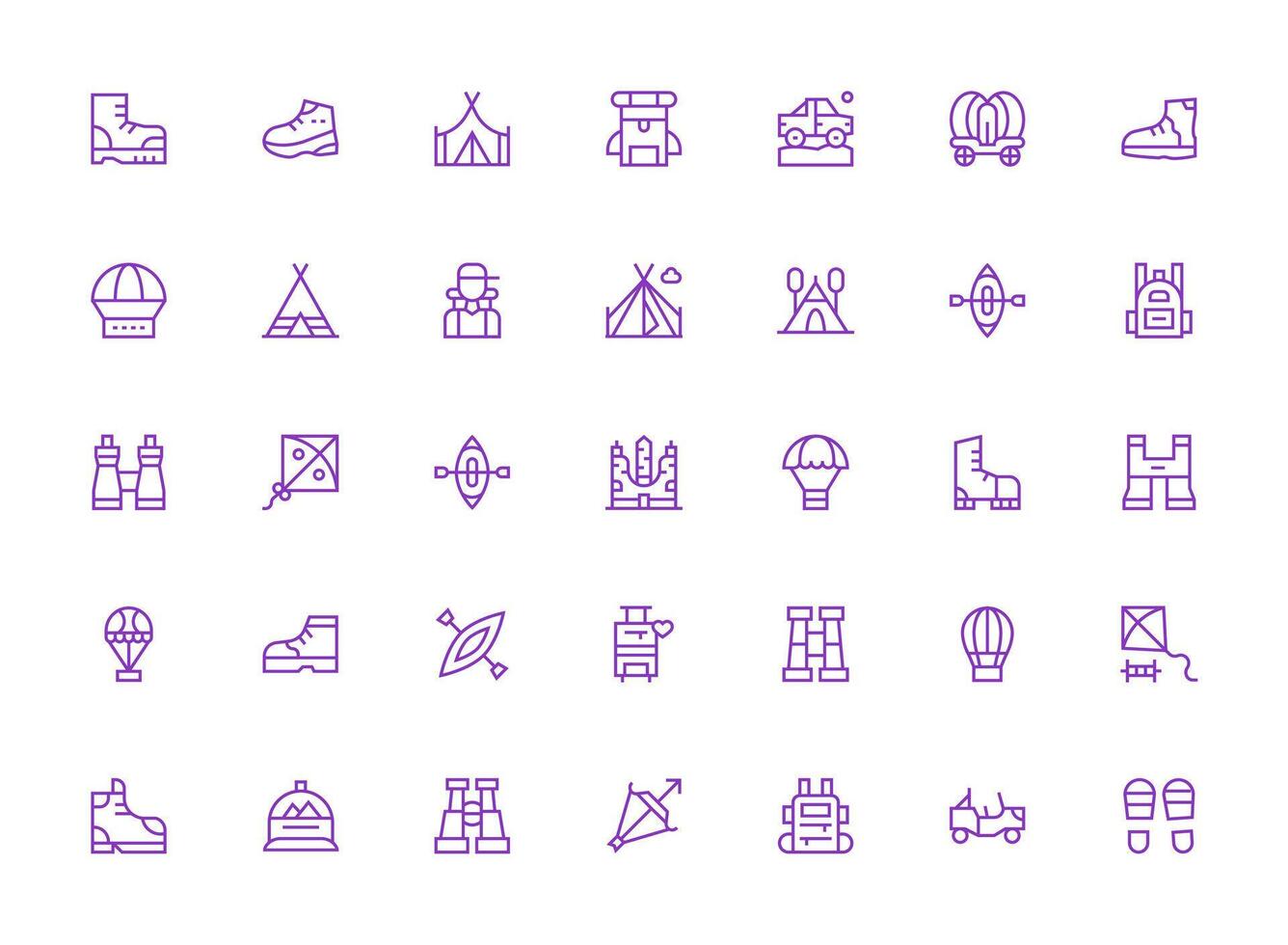 35 Regular Clean Line Style Icons from Adventure Collection Scalable Icons for Cross-Platform Interfaces vector