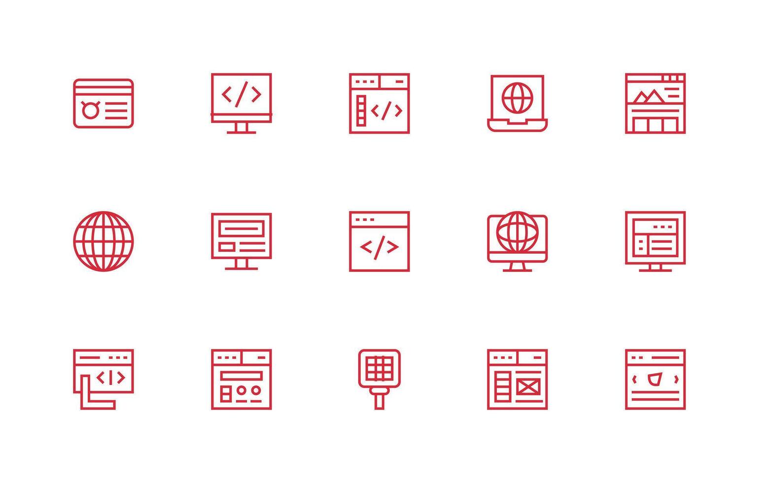 Browser Design Icons featuring 15 in Regular Line Style Professional Icon Set vector