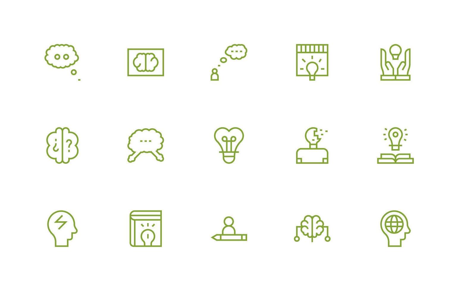 Thought Icon Set with 15 Regular Line Graphics Icons Built for Visual Consistency Pack vector
