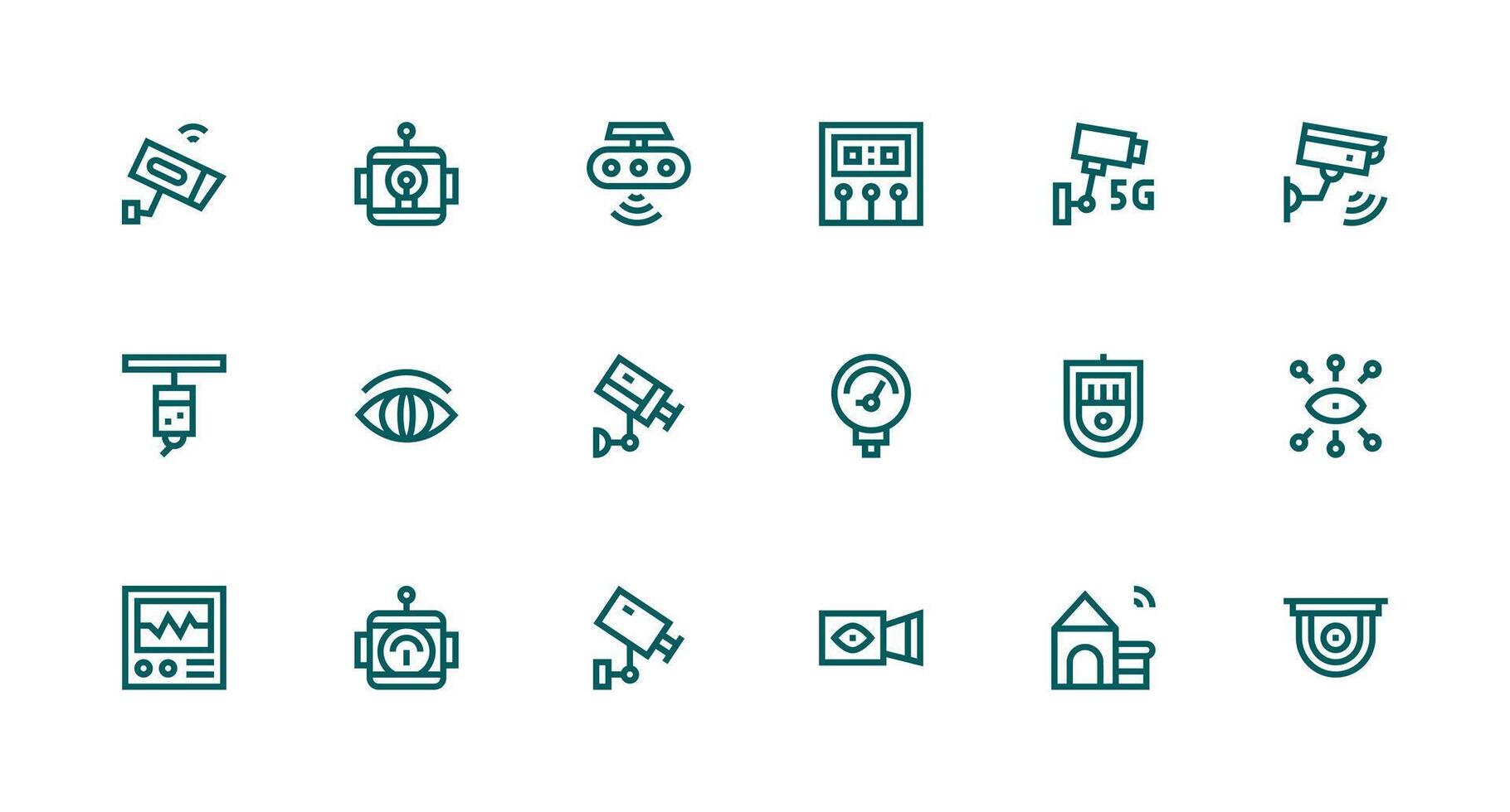 Strong Stroke Line Style Monitoring System Icons with 18 Vectors All Device Compatible Icon Set