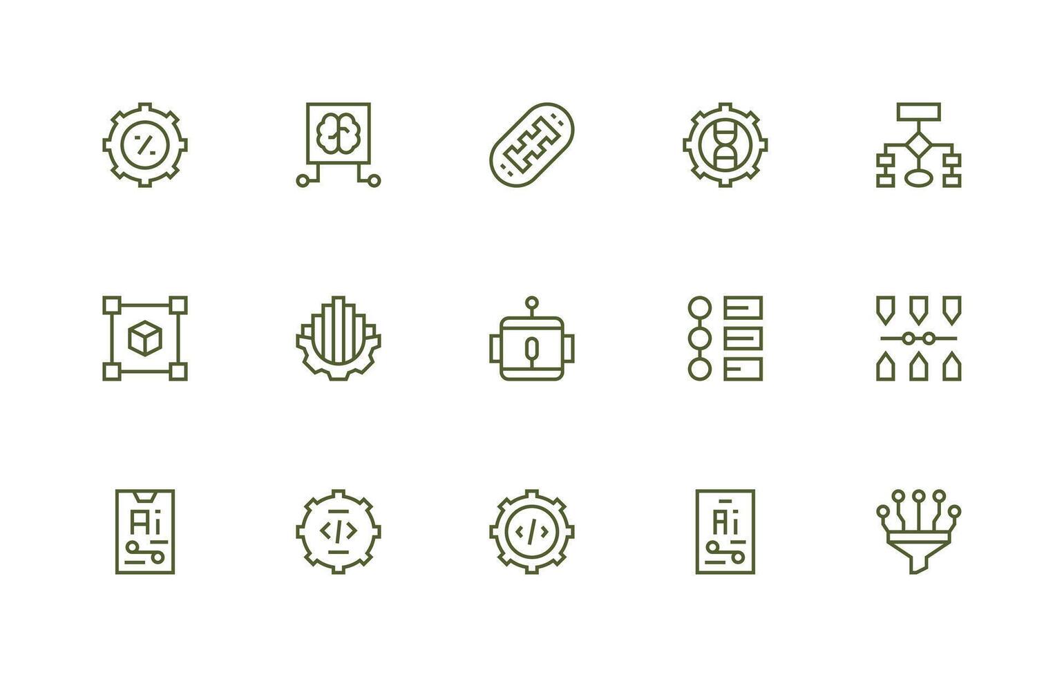 Algorithm Icon Collection with 15 Regular Line Designs Icon Pack vector