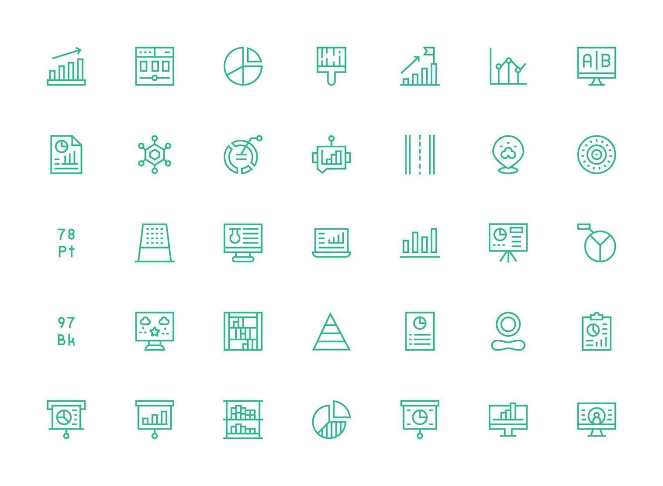 Data Visualization Visual Pack containing 35 Regular Clean Line Icons Customizable Icon Series for Mobile Screens vector