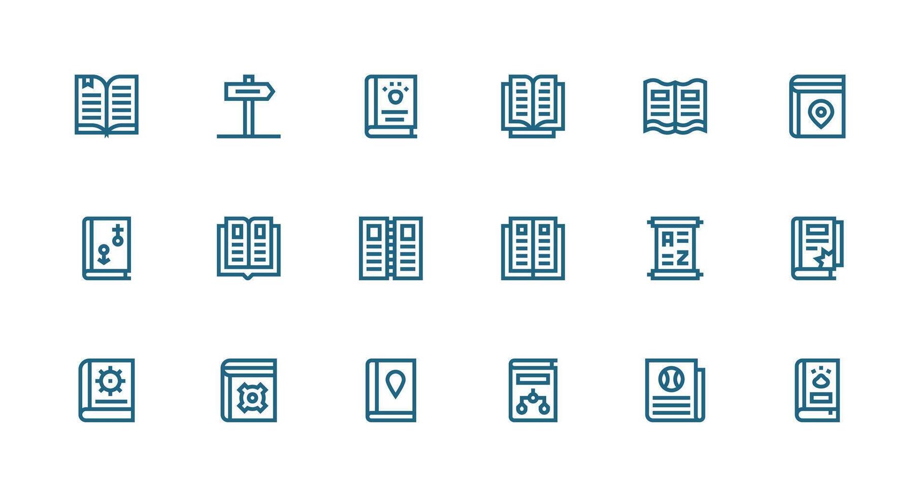Guidebook including 18 Strong Stroke Line Illustrations Complete Icon Bundle for Web Design vector