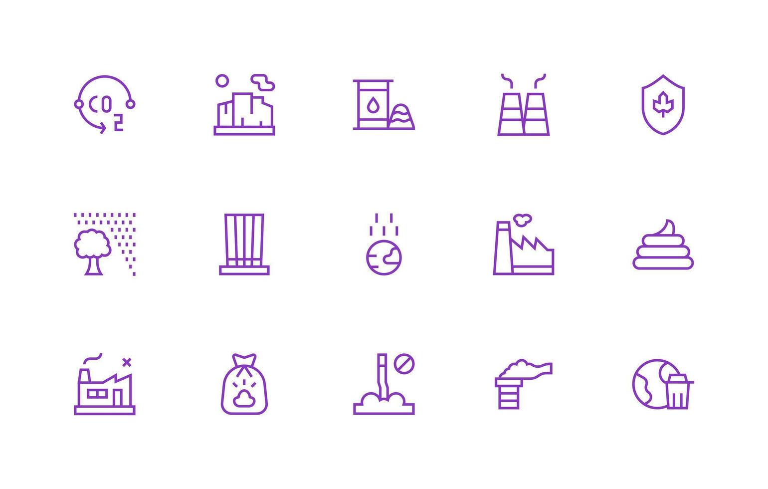 Pollution Icon Set with 15 Regular Line Graphics Organized Pack for Project Assets vector