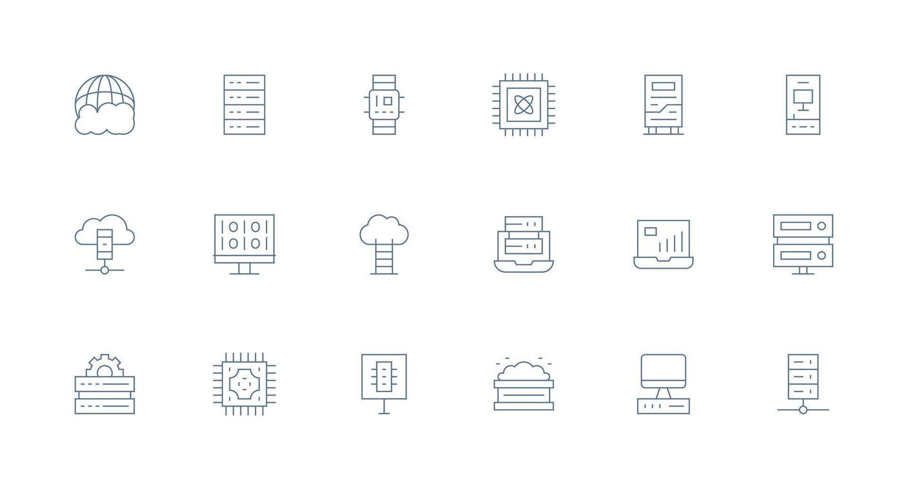 Computing Design Icons featuring 18 in Minimal Line Style All-Purpose Icon Design Pack vector
