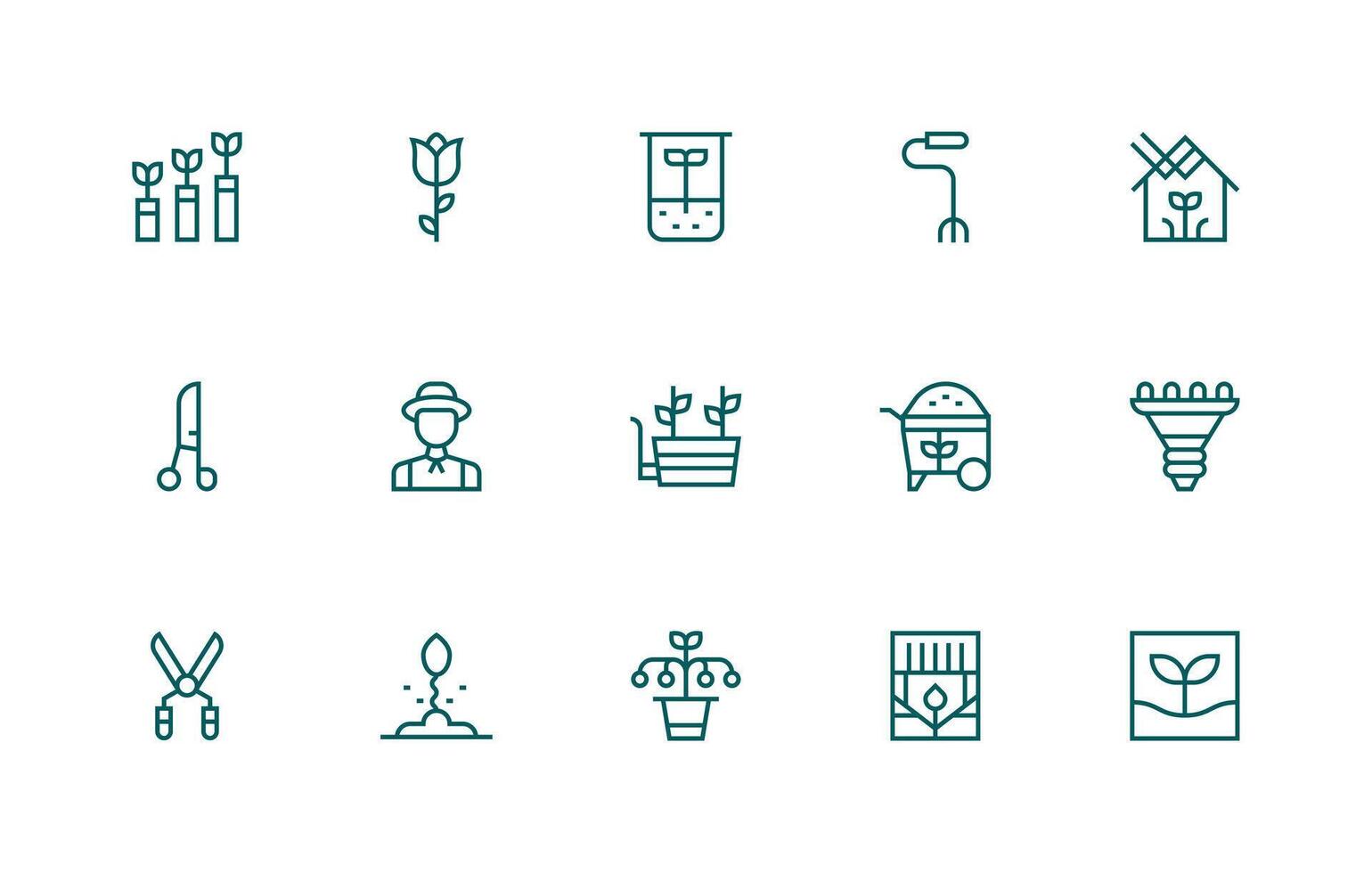 Horticulture Icon Set with 15 Regular Line Graphics Web Icon Collection vector