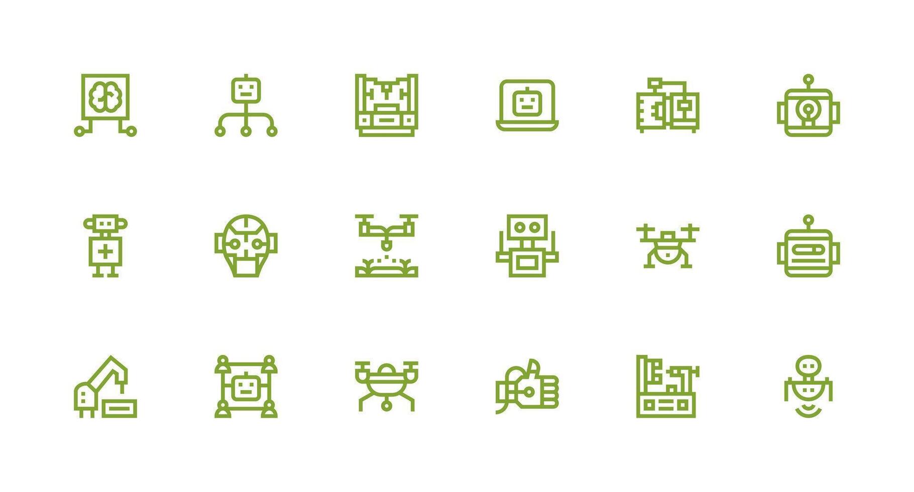 18 Strong Stroke Line Style Icons from Robotics Collection Smart Icon Collection vector