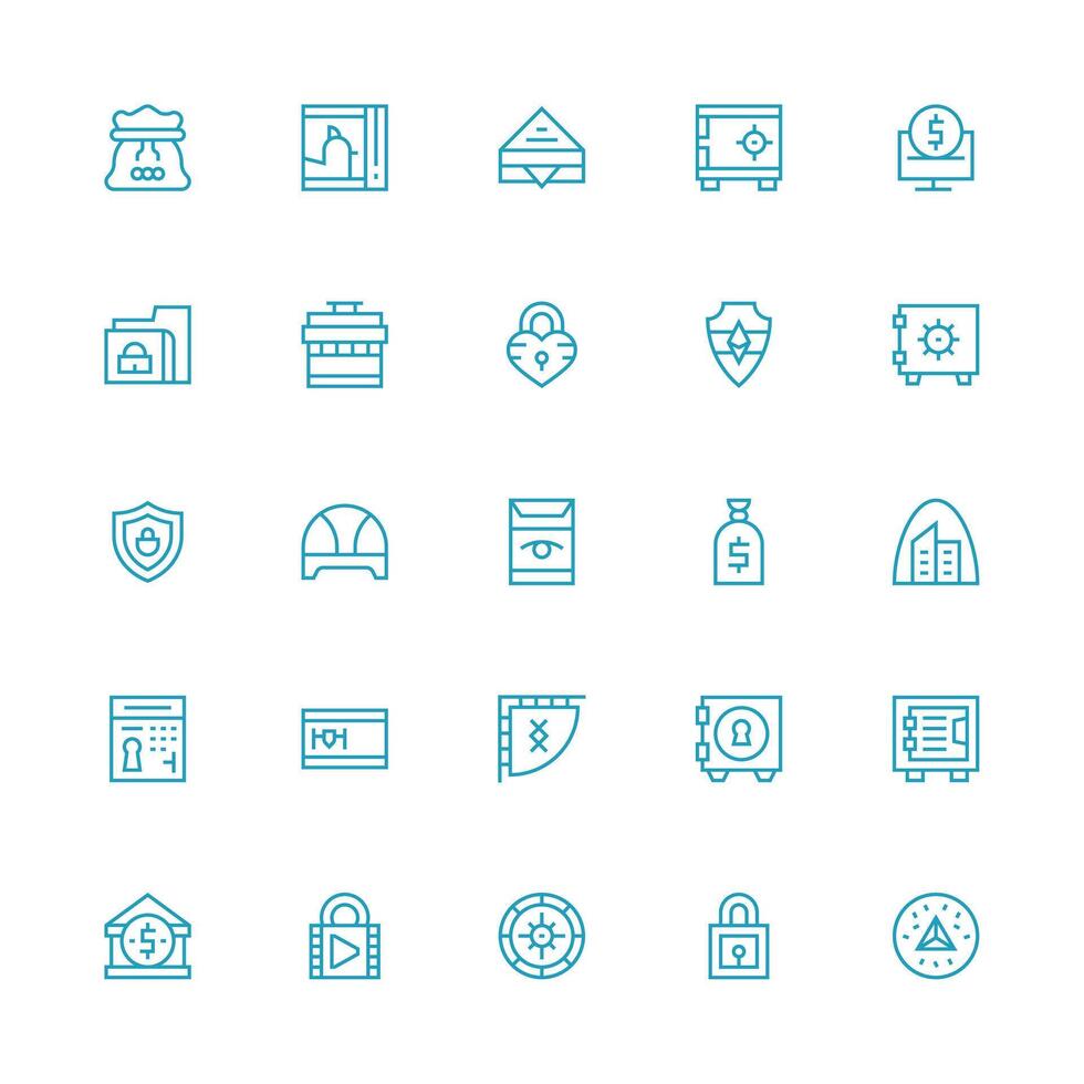 25 Icons for Vault in Medium Stroke Outline Format Design Ready Icon Set for Teams vector
