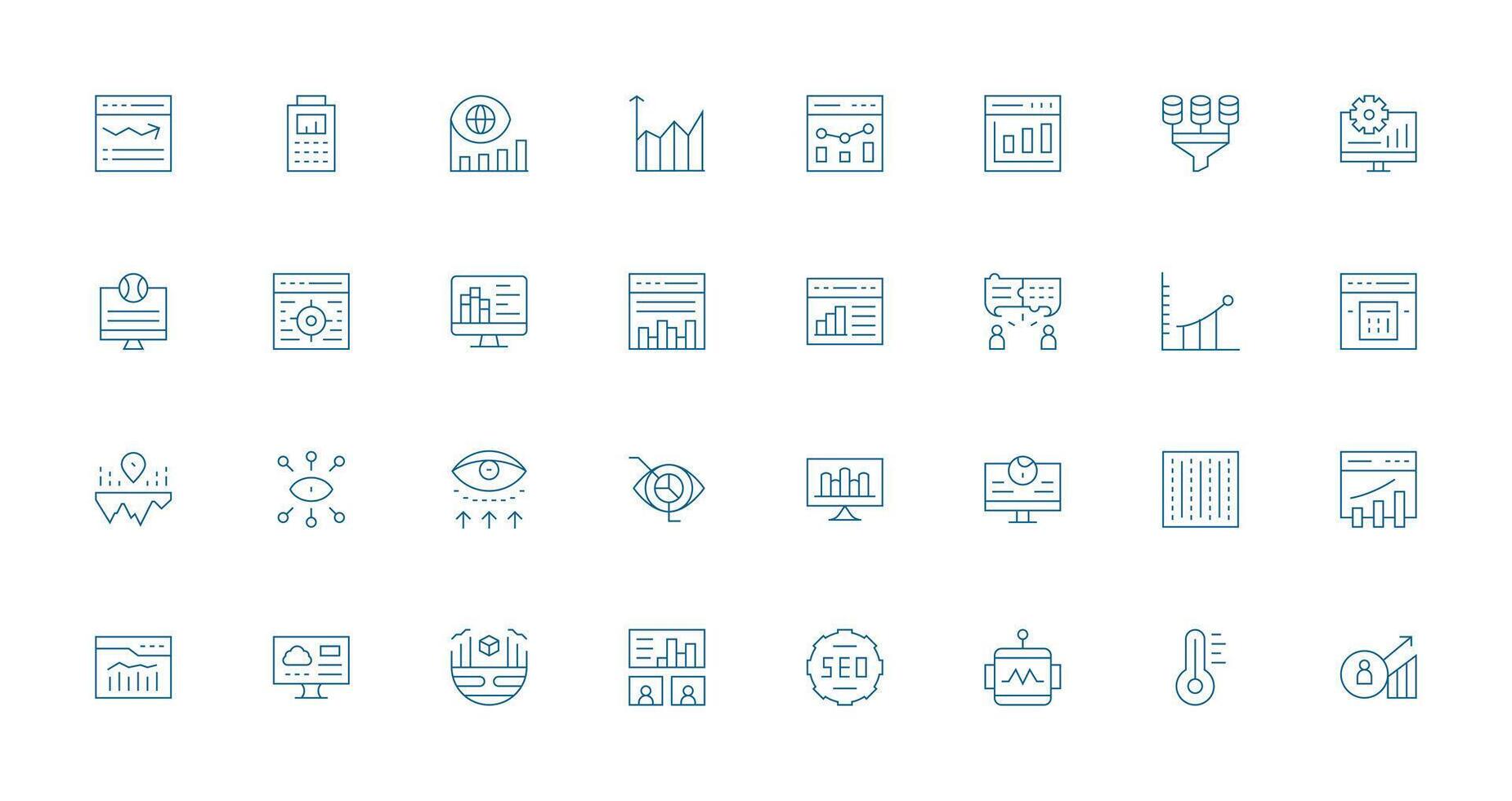 Analytics Set with 32 Thin Line Icons Complete Icon Bundle for Web Design vector