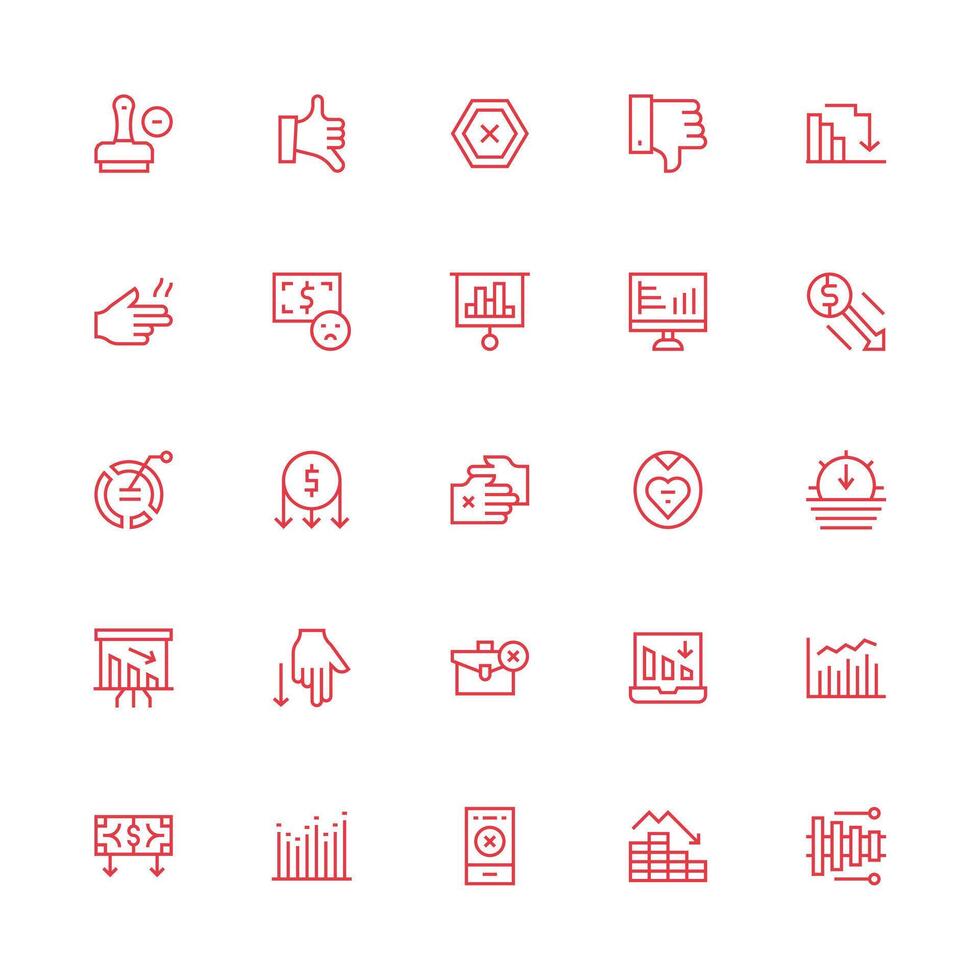 Decline Set with 25 Medium Stroke Outline Icons Full Icon Library for UI Designers vector