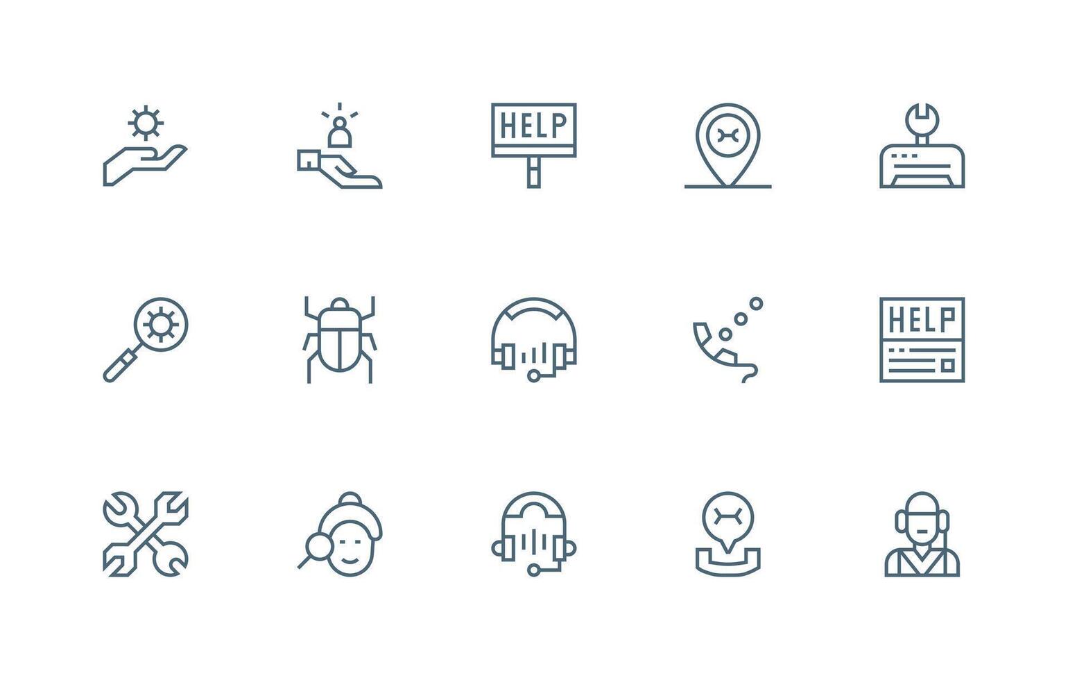 Technical Support Design Icons featuring 15 in Regular Line Style Full Icon Library for UI Designers vector