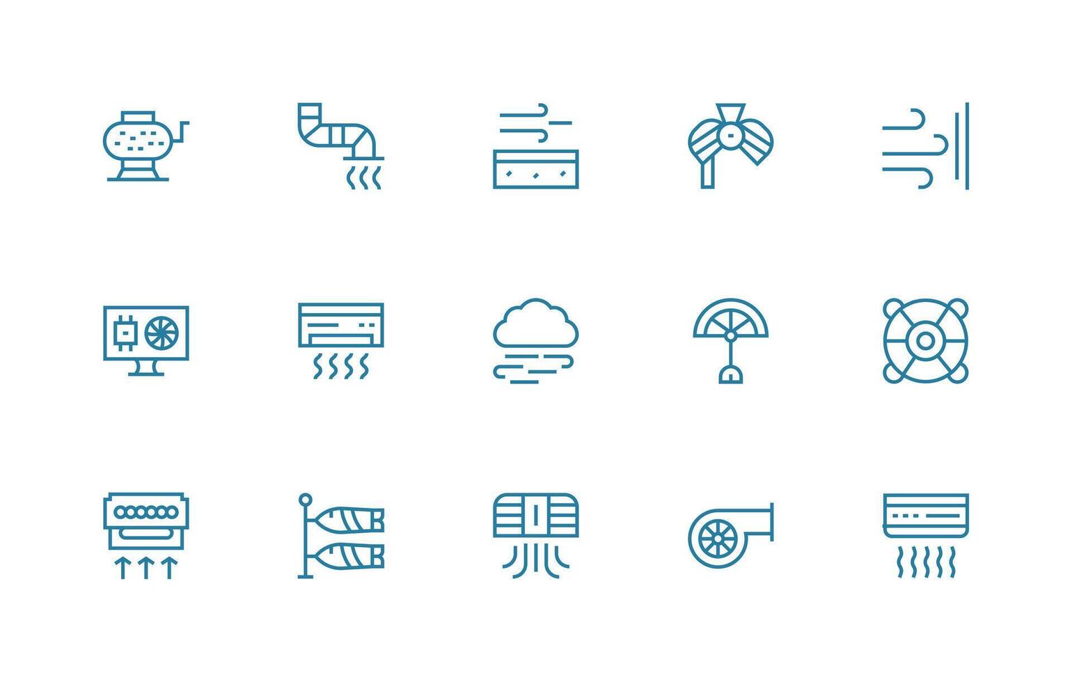 15 Icons for Airflow in Regular Line Format All Device Compatible Icon Set vector