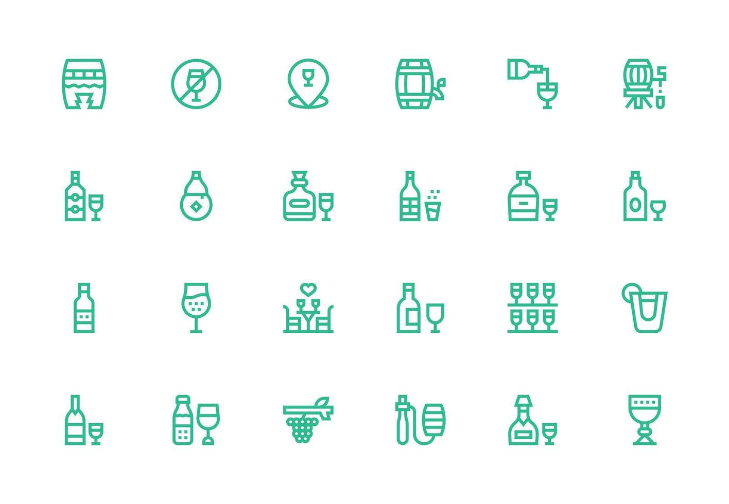 24 Thick Line Line Vectors for Wine Theme Fully Editable Icon Set for Web