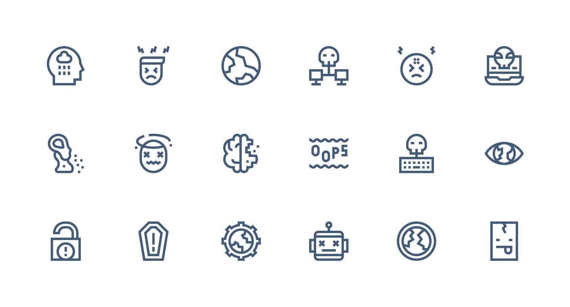 18 Strong Stroke Line Icons for System Failure Graphics Multi-Style Icon Collection vector