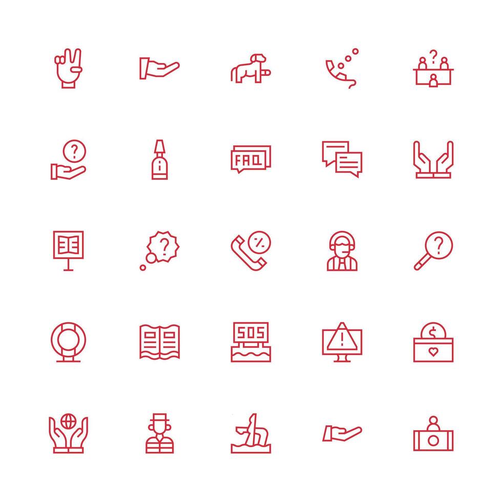 Help Visual Pack containing 25 Medium Stroke Outline Icons Multi-Purpose Icon Set vector