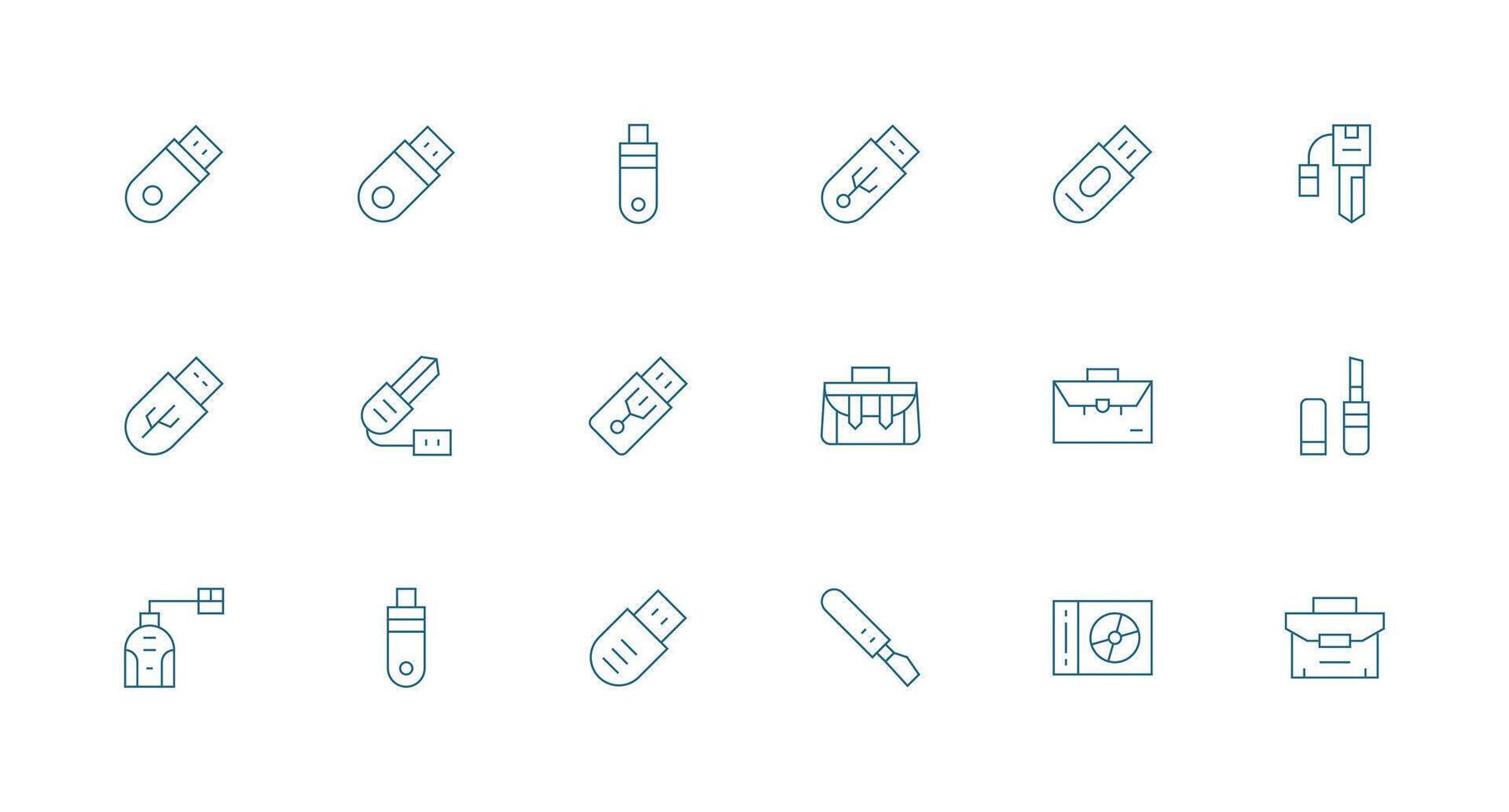 18 Icons for Portable Storage in Minimal Line Format Simplified Icon Pack for Visual Tools vector