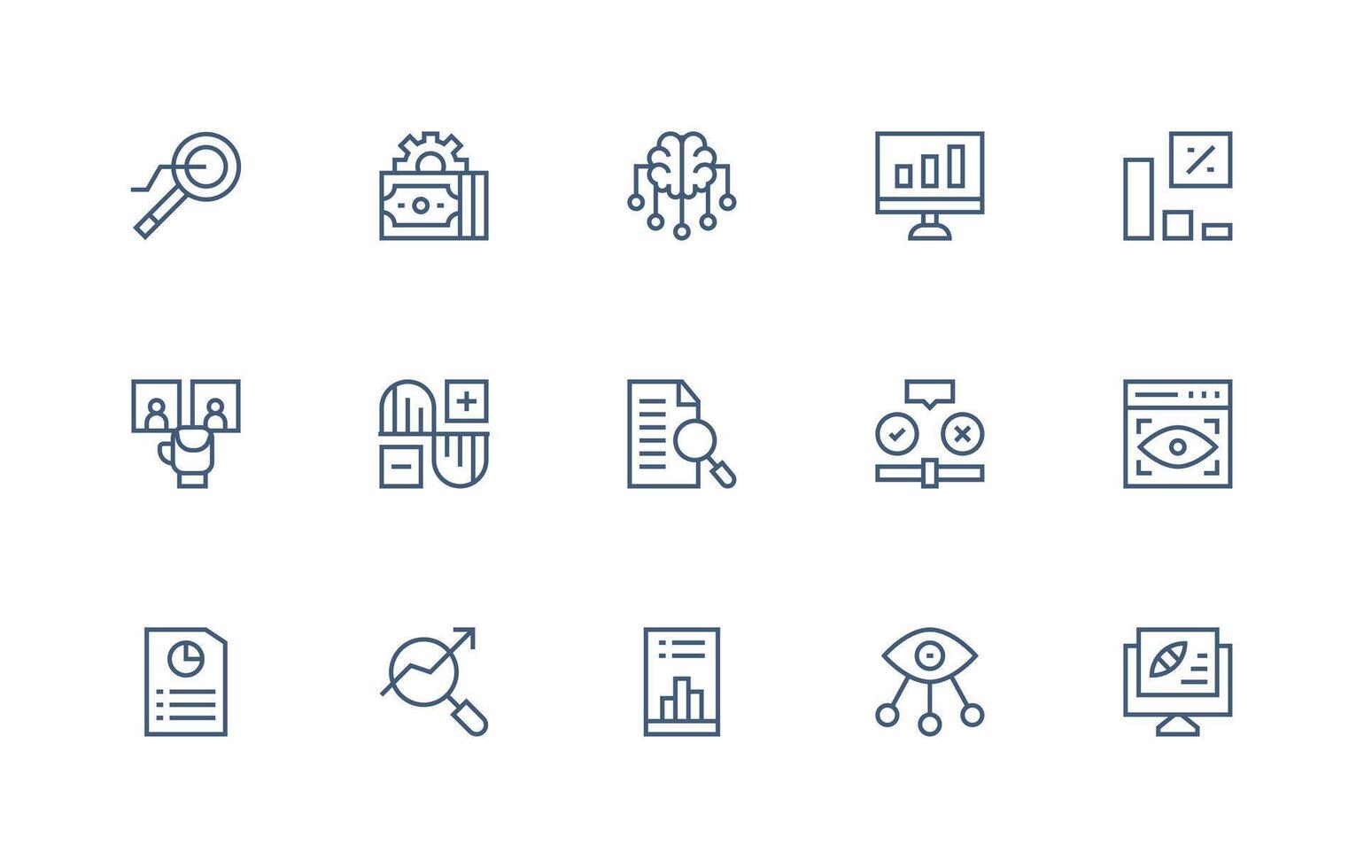 15 Regular Line Designs for Data Analysis Icons UI-Ready Icon Collection vector