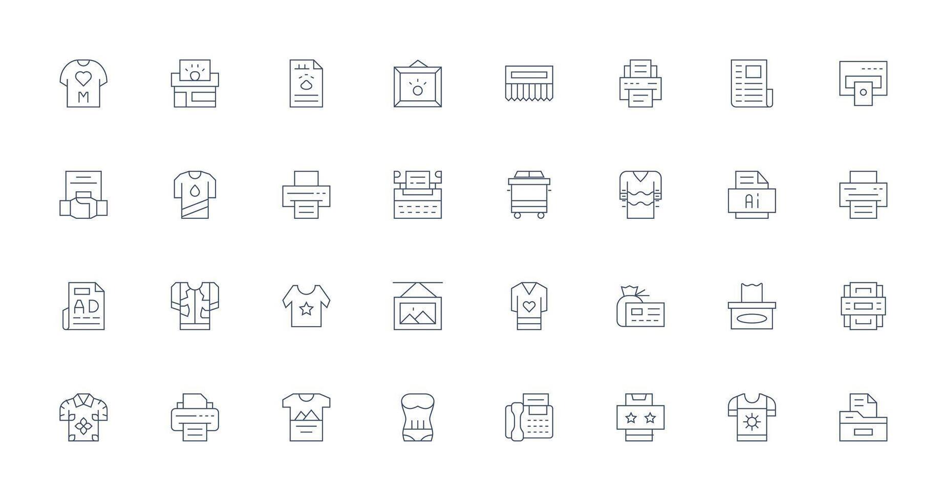 Print Icon Set with 32 Thin Line Graphics Well-Structured Icons for Creative Use vector