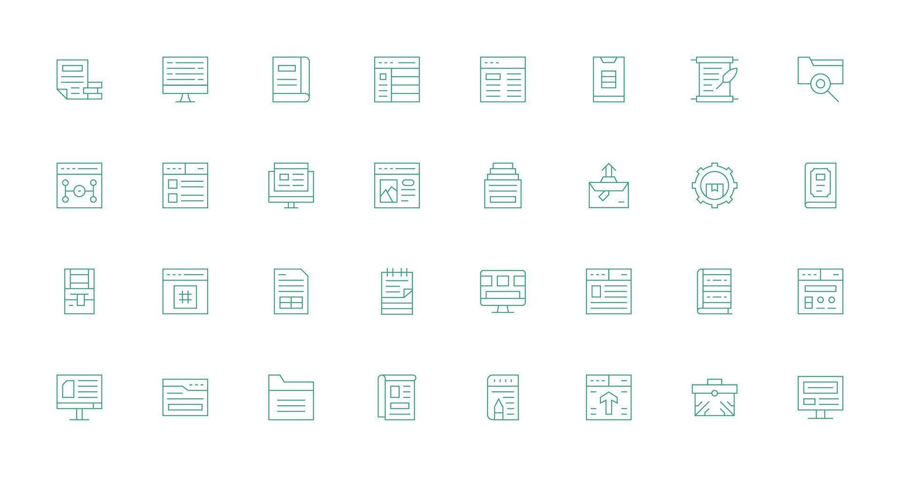 Content Management Set with 32 Thin Line Icons Well-Structured Icons for Creative Use vector