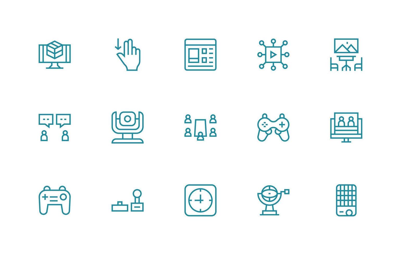 Interactive Icon Set with 15 Regular Line Graphics Icon Set for Apps vector