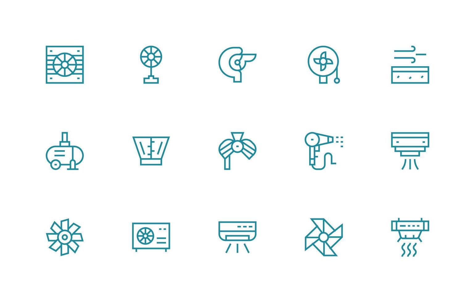 15 Regular Line Designs for Blower Icons Clear and Concise Icon Set Collection vector