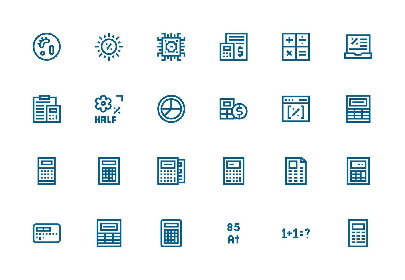 Thick Line Line Style Calculation Icons with 24 Vectors Complete Icon Bundle for Web Design