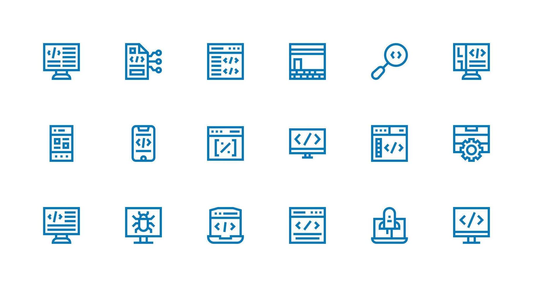 18 Coding Icons in Strong Stroke Line Aesthetic Core Icon Collection for Daily Tasks vector